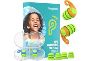 Hearprotek tapones oidos natación niños, 2pares reutilizable tapones silicona impermeable -protección del agua para canales auditivos pequeños para ducha piscina surf 3-12 años（azul naranja）