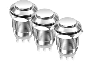 Gebildet 3 Pulsadores Metálicos de 12mm con Enclavamiento, Resistentes al Agua, de 3 Pines, NO/NC, Encendido y Apagado, 1A, 12V/24V/125V/250V CA (Cabezal Alto)