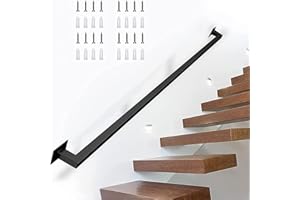 JUNVSTOR Pasamanos de escalera negro, 30-600 cm Pasamanos cuadrados de escalera Barandilla industrial galvanizada Montaje en pared Pasamanos Pasamanos de hierro forjado Pasamanos para decoración del hogar ( Si