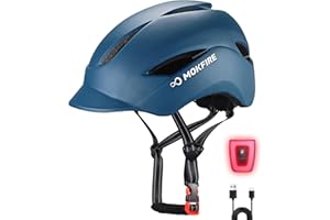 MOKFIRE Adult Bike Helmet with USB Charge Rear Safety Light & Reflective Strap for Unisex Men/Women, E Bike Bicycle Helmets with Visor, Urban Commuter Cycle Biking Helmet, Adjustable Size