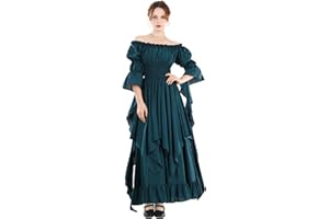 NSPSTT Renaissance Dress Medieval Dress for Women Gothic Dress Victorian Dress Puff Sleeve Dress Long Dress