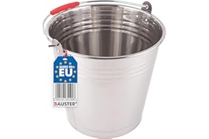 BAUSTER® Seau à eau robuste 5 7 8 10 12 16 L Seau en métal en acier inoxydable Seau avec bord Seau industriel, poignée simple, seau à eau pour jardin, mortier outil de construction, déchets de