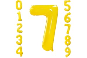 OUSUGA Globo Amarillo Número 7, 40 Pulgadas Número 0-9 Globos de Cumpleaños Globos de Fiesta Grandes de Papel de Aluminio Amarillo Limón para Aniversario Graduación Baby Shower Daisy Decoraciones de Fiesta