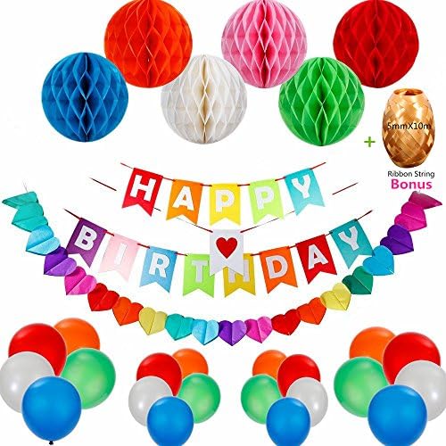 Happy Birthday Banners for Girls and Boys,Happy Birthday Decorations Set Party Decorative Banner with 15 Balloons+1Pack 10m Ribbon String Suitable for All Teenagers