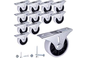 SKIR'CO (12 piezas) Ruedas de goma de 40 mm, ruedas de muebles, ruedas fijas, no giratorias, tornillos incluidos