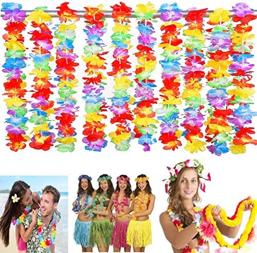 Dproptel 20pcs Hawaiian Flower Lei for Luau Party - Bulk Set of Floral Necklace Leis Vibrant Colors Assortment for Party Favors, Garland Decorations or Ornaments for Any Occasion