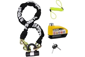 FD-MOTO Black/Yellow Alarm Disc Lock & Reminder Cable & 1.2M*10mm Steel Heavy Duty Motorbike Chain Lock