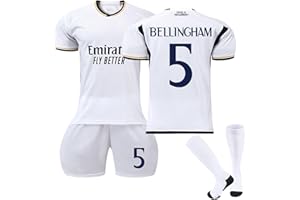GENERISCH 23/24 R.Madrid Neue Saison Hause/Auswärts Fußball Trikots Shorts Socken Set für Kinder/Erwachsene, Nr.5 Bellingham, Nr.7 Vini jr, Fussball Jersey Trainingsanzug für Junge Herren
