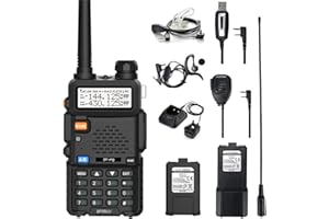 POFUNG Walkie Talkies BF5RUV Dual Band Two Way Radio 144-146/430-440MHz Ham Radios Long Distance Communication with 3800mAh Battery, Mic Speaker, USB Programming Cable, High Gain Antenna, Charger, Earpiece