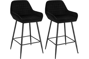 ‎WOLTU WOLTU Barhocker 2er Set Designer Barstuhl Polsterhocker mit Armlehnen Hocker Tresenhocker Bistrohocker mit Rückenlehne Fußstütze Samt schwarz BH372sz-2