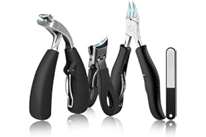 MAUDZLAN Nail Clippers Toenail Clipper for Seniors, 4 Pcs Large Nail Cutter Set for Thick Nails Heavy Duty Sharp Ingrown Toe Nail Scissors for Men Women Elderly with Nail File（Black）