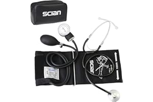 Scian Manual Blood Pressure Cuff with Stethoscope - Aneroid Sphygmomanometer with D-Ring Universal Cuff 22-42cm in Carrying Bag for Nurse Doctor Senior Adult (Black)
