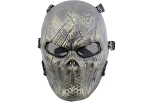 Gunyoo Airsoft Vollgesichtsmaske Halloween Scary Skull Gesichtsmaske mit Metall Mesh Augenschutz Maske für Halloween Cosplay Maskerade Party Filmrequisiten Paintball CS Spiel