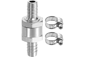 sourcing map 10mm (3/8") Fuel Check Valve, Non-Return One Way Check Valve with Clamps, Aluminum Alloy Control Accessories for Petrol, Diesel, Gas, Oil, Air, Water, Silver