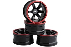 KEEDA Felgi z tworzywa sztucznego, średnica 52 mm, do samochodu 1/10 RC On Road, samochód wycieczkowy Drift Auto (czarny i czerwony)