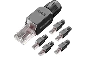 VCELINK Connecteur RJ45 Sans Outil, Fiche De Terminaison De Terrain Cat 7, Fiche RJ45 modulaire plaqué or, Connecteur UTP CAT6A sans outil pour câble réseau CAT7, CAT6A, 23-26 AWG 10Gbps lot de 6