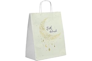 Folat 24897 Sacs cadeaux 'Eid Mubarak' -20 x 10 x 27 cm-6 pièces-Décoration Ramadan Aid Moubarak, Étoile, Multicolore, Centre