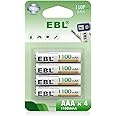 EBL 1100mAh Ni-MH AAA Rechargeable Batteries, Retail Package and Pack of 4 AAA Batteries