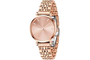 TIME100 Orologio Automatico Donna al Quarzo con Diamanti Elegante Cinturino in Pelle Vera Acciaio Inossidabile Impermeabile