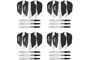 Harrows Lot de 4 fléchettes en carbone 360 et ailettes Retina, 12 tiges, 12 ailettes pour fléchettes en total, moyennes et courtes, noires et transparentes