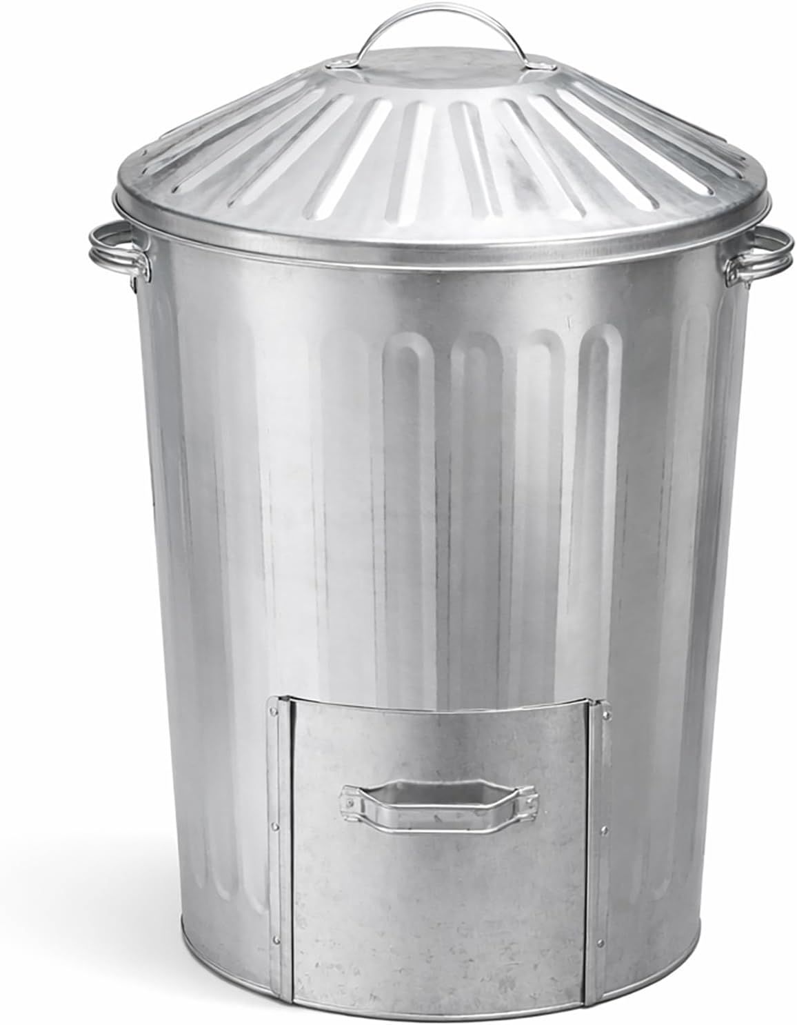 simpa 90L Galvanised Metal Garden Dustbin with Lid & Slide Door Hatch – Feed Storage or Composter Bin – 78.5cm x 45cm (1)