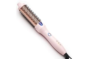 K&K Thermal Brush Keratin Protect Heated Barrel Hot Hair Brush Ionic Smooth Shine Volumize Comb Dual Voltage Hair Straightener Curler Styling Tool 32 mm UK Plug (Pink, 32mm)