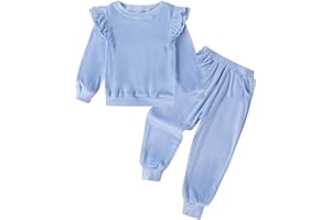 ESHOO Girls Clothes Set Kids Velvet Tracksuit Toddler 2 Piece Leggings Set Ruffle Long Sleeve Sweatshirt Sweatpants Little Girl Outfits for 2-7 Years