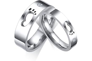 ANAZOZ Anillos Parejas Anillo Plata Anillo Huella Hueca Anillo Compromiso Boda Anillo Acero Inoxidable Plata Parejas