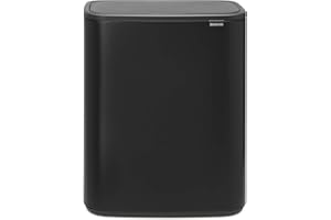 Brabantia Bo Touch Bin - 2 x 30L Inner Buckets (Matt Black) Large Waste/Recycling Kitchen Bin - Soft-touch