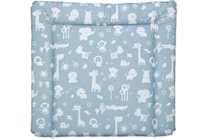 New Swedish Design Wickelauflage 77 x 73 cm, Wickelunterlage für 80 cm Breiten Wickelaufsatz für Kommoden, z.B. von NSD oder Puckdaddy, schadstofffrei, abwaschbar ZOOTIERE GRAU BLAU