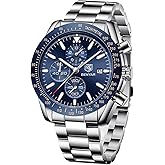 LIGE Orologio Uomo Cronografo Al Quarzo – Impermeabile, Quadrante Nero, Cinturino A Maglie, Acciaio Inossidabile - 5