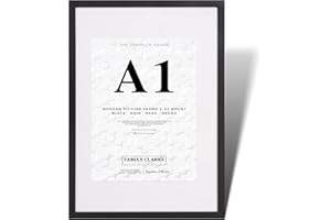 Fabian Clarke London® A1 Modern Black Wooden Picture Photo Frame with White A2 Mount to Hang Portrait or Landscape