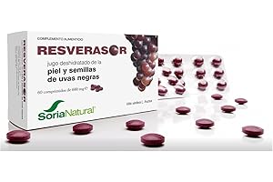 Soria Natural Resverasor Premium - Resveratrol Pastillas - Piel y Semillas de Uvas Negras - Potente Antoxidante, Protector Cardiovascular, Antiarrugas y Antienvejecimiento - 60 Comprimidos