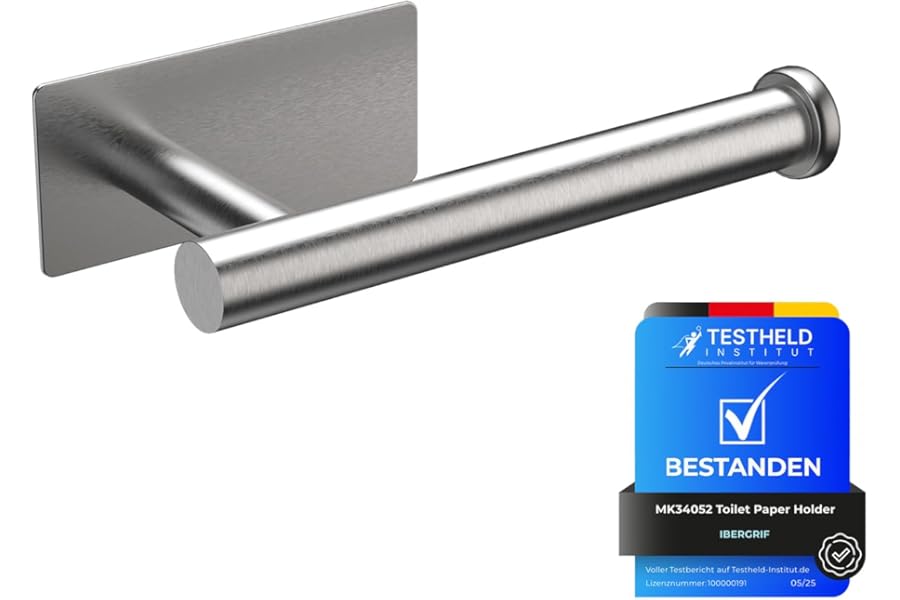 Ibergrif MK34052 Portarrollos Baño Autoadhesivo, Soporte Colgador, Acero Inoxidable, Redondo, Cepillado