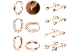 LOLIAS 7 par złotych kolczyków dla kobiet, srebro wysokiej próby 925, złote kolczyki obręcze i cyrkonie, pozłacane 14-karatowym złotem, wielokrotne kolczyki, hipoalergiczne, chrząstka, dla kobiet