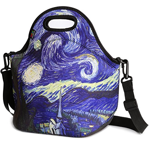 Nuovoware Bolsa de Almuerzo - Caja de Térmicas para Escuela & Excursión al campo con Cierre de Cremallera & Velcro, Lavable, Reutilizables, Plegable & Multiuso Lunch Bag/Box, Noche Estrellada