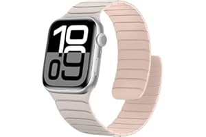 Sixmoat Magnetic Silicone Straps Compatible with Apple Watch 42mm(Series 10) 41mm 40mm 38mm, Soft Sport Wristband for Men Women Compatible with iWatch Ultra SE Series 10 9 8 7 6 5 4 3, Starlight-Pink