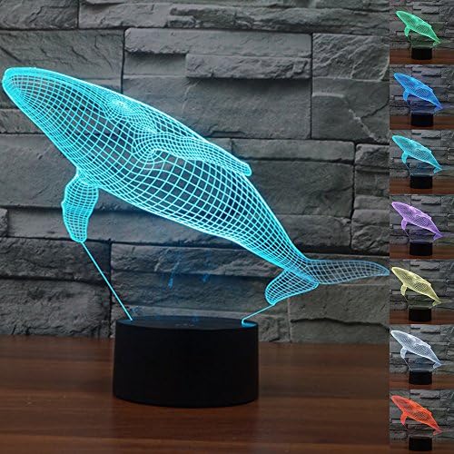 HeXie LED Night Lights 3D Illusion Bedside Table Lamp 7 Colours Changing Sleeping Lighting with Smart Touch Button Cute Gift Warming Present Creative Decoration Ideal Art and Crafts (Whale)
