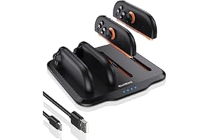 ELUTENG Stacja ładowania 4 w 1 dla kontrolera Joycon Nintendo Switch 2 (2025), Stacja bazowa z ładowarką magnetyczną z wskaźnikiem LED i kablem ładowania USB typu C, Ładuje 4 kontrolery.