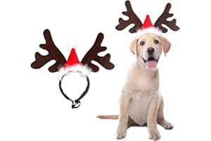 NOKWOCY Świąteczna opaska na głowę dla zwierząt domowych, kostium poroża renifera, artykuł bożonarodzeniowy dla zwierząt domowych, regulowana opaska do włosów z czapką bożonarodzeniową, nakrycie głowy łoś