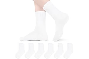 Olreco 6 Pack Girls Crew Socks Boys Socks Cotton Seamless Socks for Kids Crew Socks Toddler Dress Socks School Socks for Girl