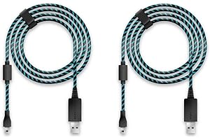 Kabel ładujący Lioncast/kabel USB/kabel kontrolera do kontrolera PS4 i Xbox One, 4m czarny/niebieski Micro USB/Essential Playstation 4 i Xbox One Akcesoria dla każdego gracza - opakowanie 2 szt.