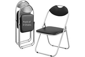 DEEJAAH Premium Folding Chairs – 2 Pack Black Silver Fold up Chair with 115 Kg Weight Capacity Sturdy Frame, Faux Leather Soft Padding, Easy Clean - Foldable Chair for Home, Dining, Office, Desk & Events