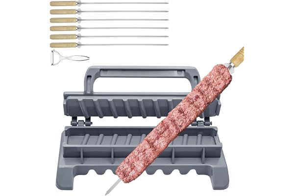 paxlloonge stor Kebab Maker plastpress med 6 spett i rostfritt stål och 1 skalare bärbar kebabspett grillmaskin lätt att använda hälsningar, verktyg för läckra grillrätter