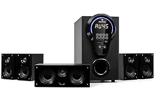 Auna Areal 525 DG - Surround Sound System 5.1, Home Theater 5.1, Potenza: 125 Watt RMS, Subwoofer da 25", 4 x Satelliti, 1 x Centrale, Bluetooth, USB/SD, Ingresso AUX, Nero