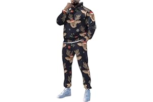 JABIDOOS Weihnachtsanzug Jogginganzug Herren Set - 2-Teilig Roter Weihnachtsoutfit Weihnachtsmann, Rentier, Weihnachtsbaum Druck Sportanzug Hoodie Mit Kapuze Langarm Taschen Kapuzenpullover Jogginghose Anzug
