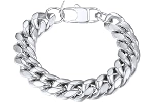 PROSTEEL Pulsera para Hombre Cadena Cubana de Acero Inoxidable 6mm/10mm/14mm de Ancho, 19cm 21cm de Longitud, Dorado/Negro/Plateado Opcional