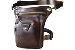 Le'aokuu Męski skórzany taktyczny motocykl taktyczny saszetka na pas biodrowy z opadającą nogawką torba na ramię 2141 (211-5 brązowy kawowy)