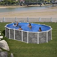 Gre KITPROV6188PO- Piscina Santorini desmontable ovalada de acero decoración piedra 610x375x132 cm