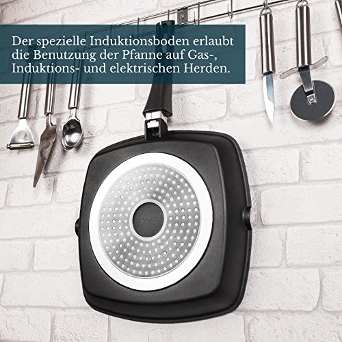 Savisto 28cm Premium Aluminiumguss Antihaftbeschichtete Grill Pfanne für Gas, Induktions & Elektronischen Herd mit abnehmbaren Griff - 6